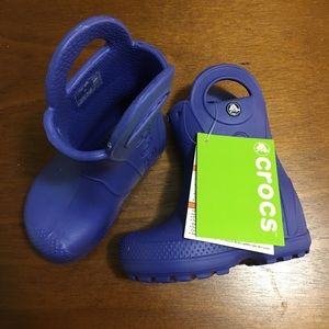 Blue crocs rain boots